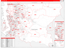 King County, WA Wall Map Zip Code Red Line Style 2024