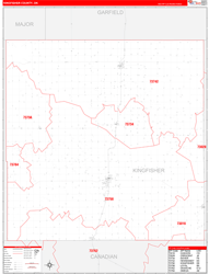 Kingfisher County, OK Wall Map Zip Code Red Line Style 2024