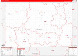 Kingman County, KS Wall Map Zip Code Red Line Style 2026