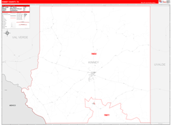 Kinney County, TX Wall Map Zip Code Red Line Style 2024