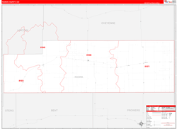 Kiowa County, CO Wall Map Zip Code Red Line Style 2024