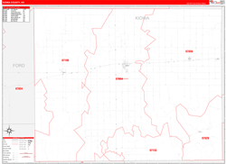 Kiowa County, KS Wall Map Zip Code Red Line Style 2024