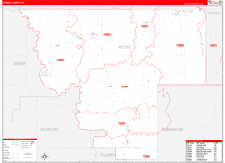 Kiowa County, OK Wall Map Zip Code Red Line Style 2024