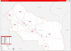 Kittitas County, WA Wall Map Zip Code Red Line Style 2024