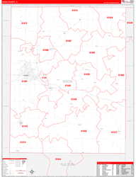 Knox County, IL Wall Map Zip Code Red Line Style 2024