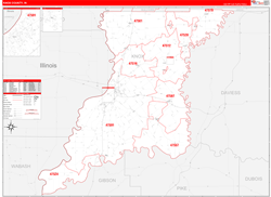 Knox County, IN Wall Map Zip Code Red Line Style 2024