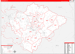 Knox County, KY Wall Map Zip Code Red Line Style 2026
