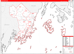 Knox County, ME Wall Map Zip Code Red Line Style 2026