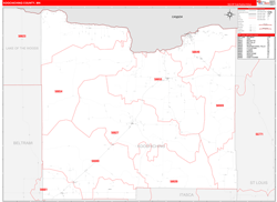 Koochiching County, MN Wall Map Zip Code Red Line Style 2024