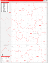 Kossuth County, IA Wall Map Zip Code Red Line Style 2024