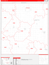 Labette County, KS Wall Map Zip Code Red Line Style 2024