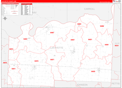 Lafayette County, MO Wall Map Zip Code Red Line Style 2024
