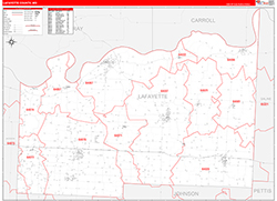 Lafayette County, MO Wall Map Zip Code Red Line Style 2026