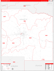 Lafayette County, MS Wall Map Zip Code Red Line Style 2024