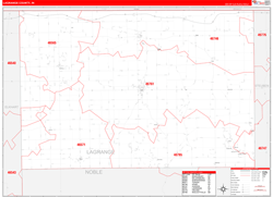 Lagrange County, IN Wall Map Zip Code Red Line Style 2024