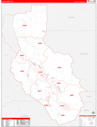 Lake County, CA Wall Map Zip Code Red Line Style 2024