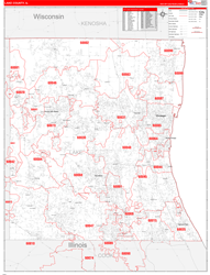 Lake County, IL Wall Map Zip Code Red Line Style 2024
