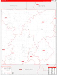 Lake County, MI Wall Map Zip Code Red Line Style 2024