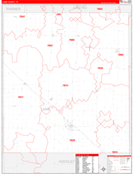 Lamb County, TX Wall Map Zip Code Red Line Style 2024