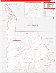 Lancaster County, SC Wall Map Zip Code Red Line Style 2026