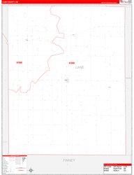 Lane County, KS Wall Map Zip Code Red Line Style 2024