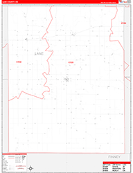 Lane County, KS Wall Map Zip Code Red Line Style 2026