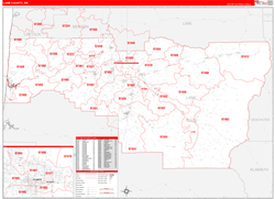 Lane County, OR Wall Map Zip Code Red Line Style 2024