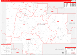 Langlade County, WI Wall Map Zip Code Red Line Style 2026