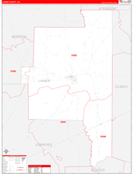 Lanier County, GA Wall Map Zip Code Red Line Style 2024