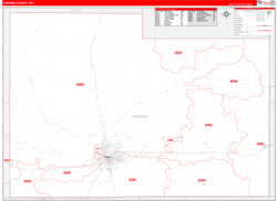 Laramie County, WY Wall Map Zip Code Red Line Style 2024