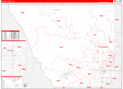 Larimer County, CO Wall Map Zip Code Red Line Style 2024