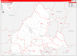 Larue County, KY Wall Map Zip Code Red Line Style 2026