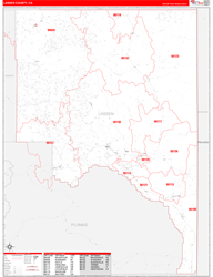 Lassen County, CA Wall Map Zip Code Red Line Style 2024