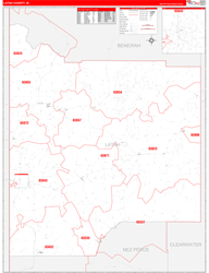 Latah County, ID Wall Map Zip Code Red Line Style 2024