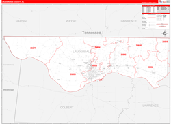 Lauderdale County, AL Wall Map Zip Code Red Line Style 2024