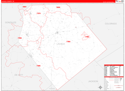 Lavaca County, TX Wall Map Zip Code Red Line Style 2024