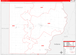 Lawrence County, IL Wall Map Zip Code Red Line Style 2024