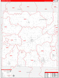 Lawrence County, MO Wall Map Zip Code Red Line Style 2026
