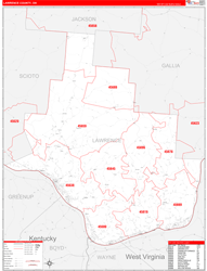 Lawrence County, OH Wall Map Zip Code Red Line Style 2024