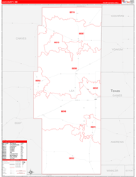 Lea County, NM Wall Map Zip Code Red Line Style 2024