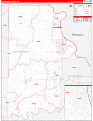 Leavenworth County, KS Wall Map Zip Code Red Line Style 2026