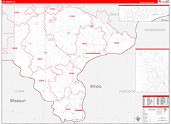 Lee County, IA Wall Map Zip Code Red Line Style 2026