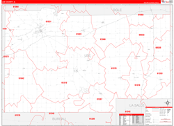Lee County, IL Wall Map Zip Code Red Line Style 2024