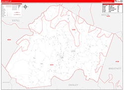 Lee County, KY Wall Map Zip Code Red Line Style 2026