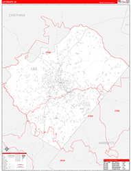 Lee County, NC Wall Map Zip Code Red Line Style 2026