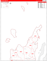 Leelanau County, MI Wall Map Zip Code Red Line Style 2024