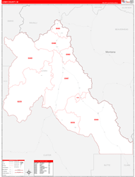 Lemhi County, ID Wall Map Zip Code Red Line Style 2024