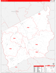 Leon County, TX Wall Map Zip Code Red Line Style 2024