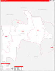 Lewis County, ID Wall Map Zip Code Red Line Style 2024