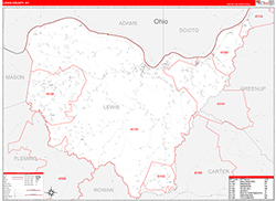 Lewis County, KY Wall Map Zip Code Red Line Style 2026
